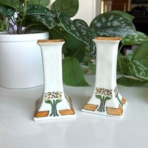 Vintage Art Deco Nouveau Floral Candle Holders Pair